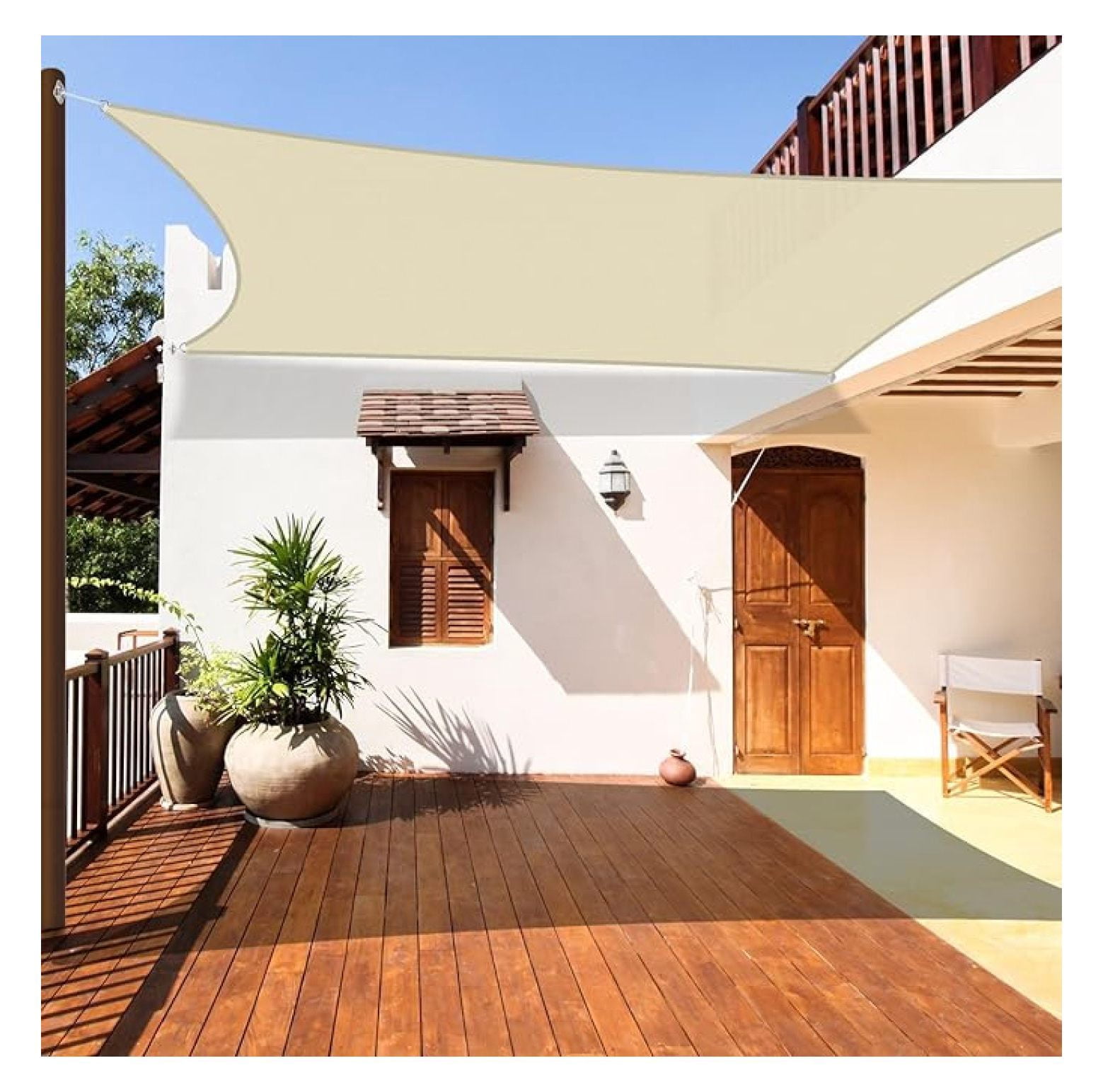 14'x14' Sun Shade Sail Outdoor Canopy Cover Rectangle Heavy Duty Shade Cloth for Backyard Yard Deck Patio Garden Outdoor, Beige