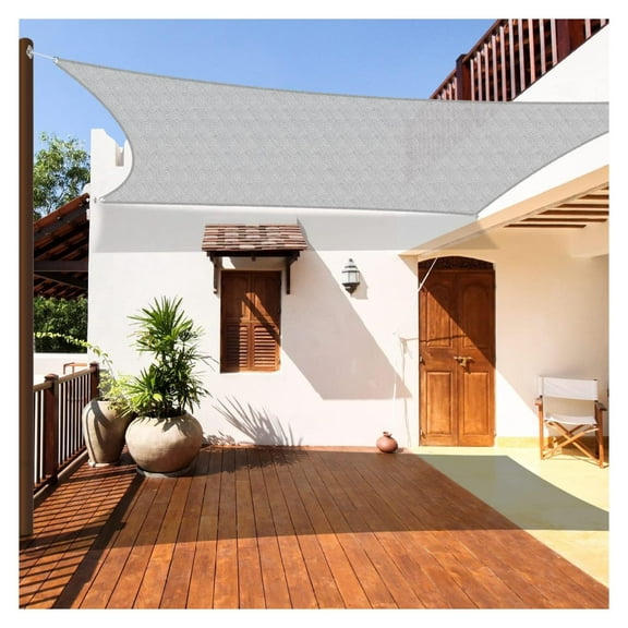 14'x14' Sun Shade Sail - Outdoor Rectangle Canopy Cover - Heavy Duty Shade Cloth for Patio, Backyard, Deck, Garden - UV Block, Permeable HDPE Fabric - Light Grey