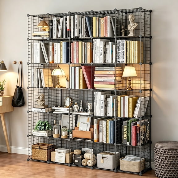 14"x14" Wire Cube Storage, Metal Grid Organizer, 30-Cube Modular Shelving Unit, Stackable Bookcase, Ideal for Living Room, Bedroom, Office, Garage