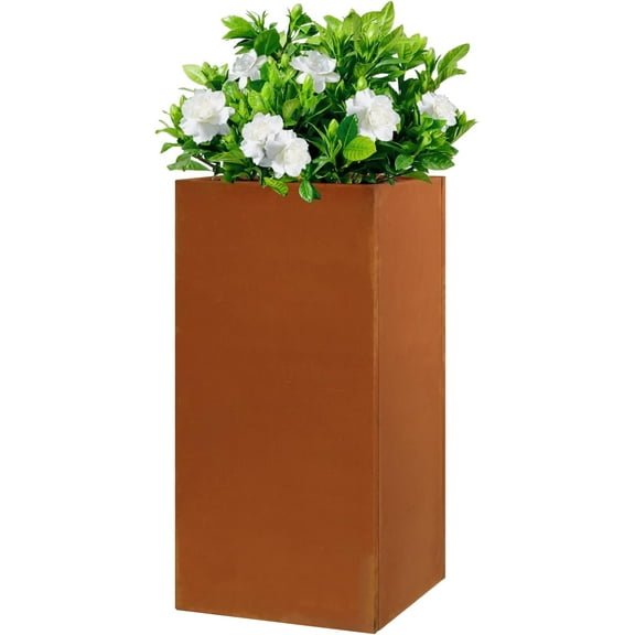 14"x14"x30" Corten Steel Planter Box for Outdoor Plants Metallic Heavy Planter Spliced Flower Pot with Partitions for Outside,Indoor,Garden, Rusted