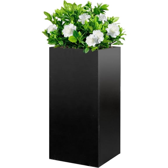 14"x14"x30" Galvanized Steel Metallic Heavy Planter for Outdoor Plants Metal Planters Box Spliced Flower Planter with Partitions for Outside,Indoor,Garden, Black