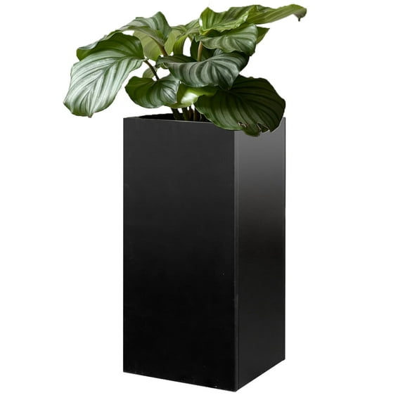 14"x14"x30" Rectangular Planter Pots with Drainage Hole Removable Shelf Large Garden Pot for Outdoor Plants Tall Flower Vase Container for Front Porch Patio Yard Metal Steel Heavy Duty Decor, Black