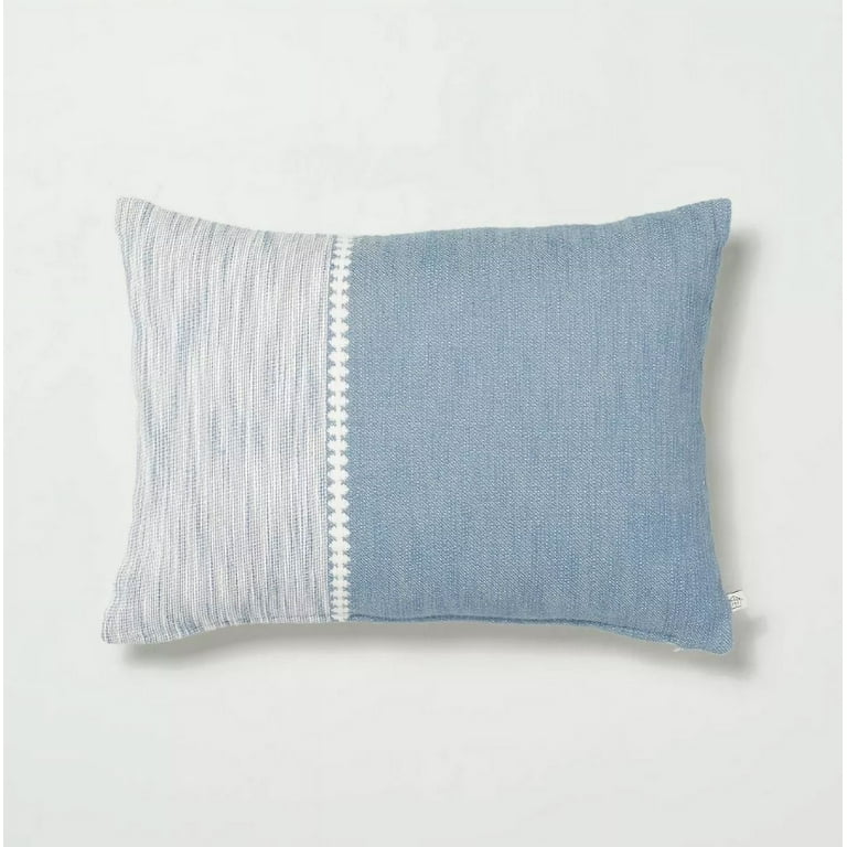 14 x20 Diamond Stripe Color Block Lumbar Bed Pillow with Zipper Blue Sour Cream Hearth Hand with Magnolia Walmart