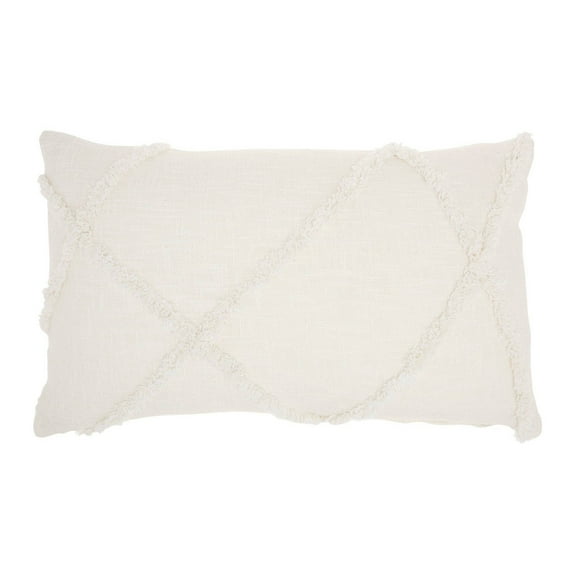 14"x24" Oversized Distressed Diamond Lumbar Throw Pillow White: Cotton Fabric, Indoor Use, Zippered