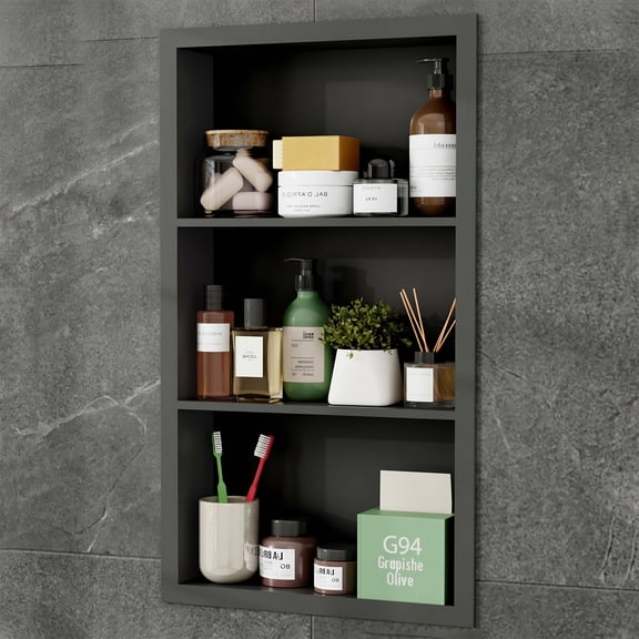HAIDAIYA 14"x24" Recessed Stainless Steel Medicine Cabinet, 3-Tier Rust-Proof In Wall Niche Storage for Bathroom, Black