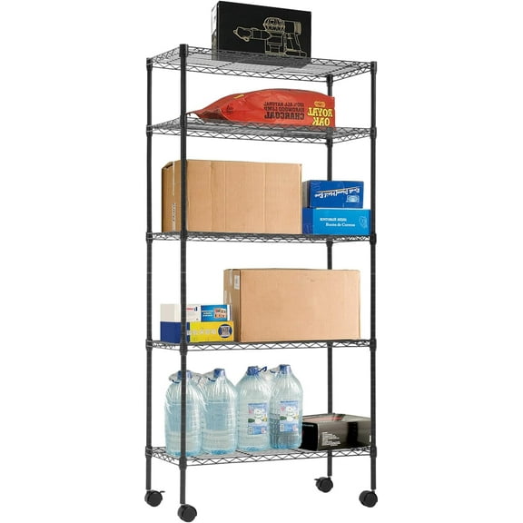 14"x30"x60" Commercial Storage Shelves Heavy Duty Shelving 5 Tier Layer Wire Shelving Unit with Wheels Metal Wire Shelf Standing Garage Shelves Storage Rack,Adjustable NSF Certified(Black)