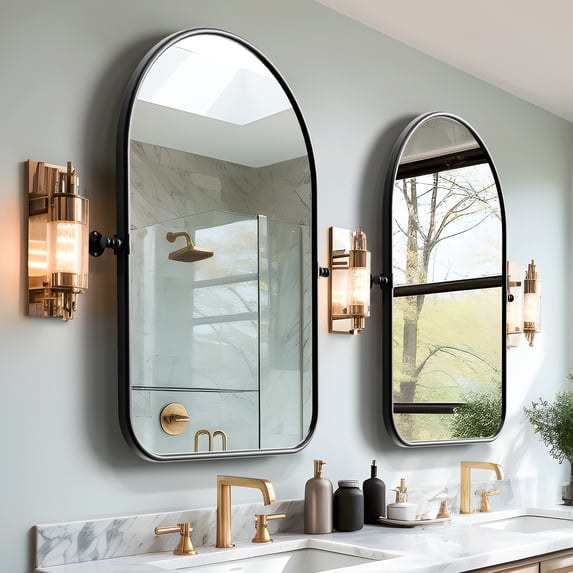 MAYEERTY 14"x9" Modern Iron Frame Arched Round Angle Wall Mirror Wall Mounted Mirror,Black