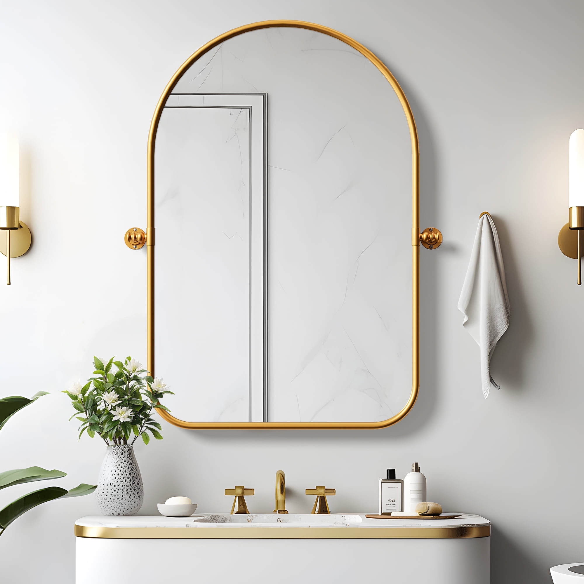 14"x9" Modern Iron Frame Arched Round Angle Wall Mirror Wall Mounted Mirror,Gold