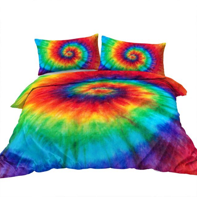 140*200cmBoho Duvet Cover Set Spiral Tye Dye Pattern 3Pc Bedding King