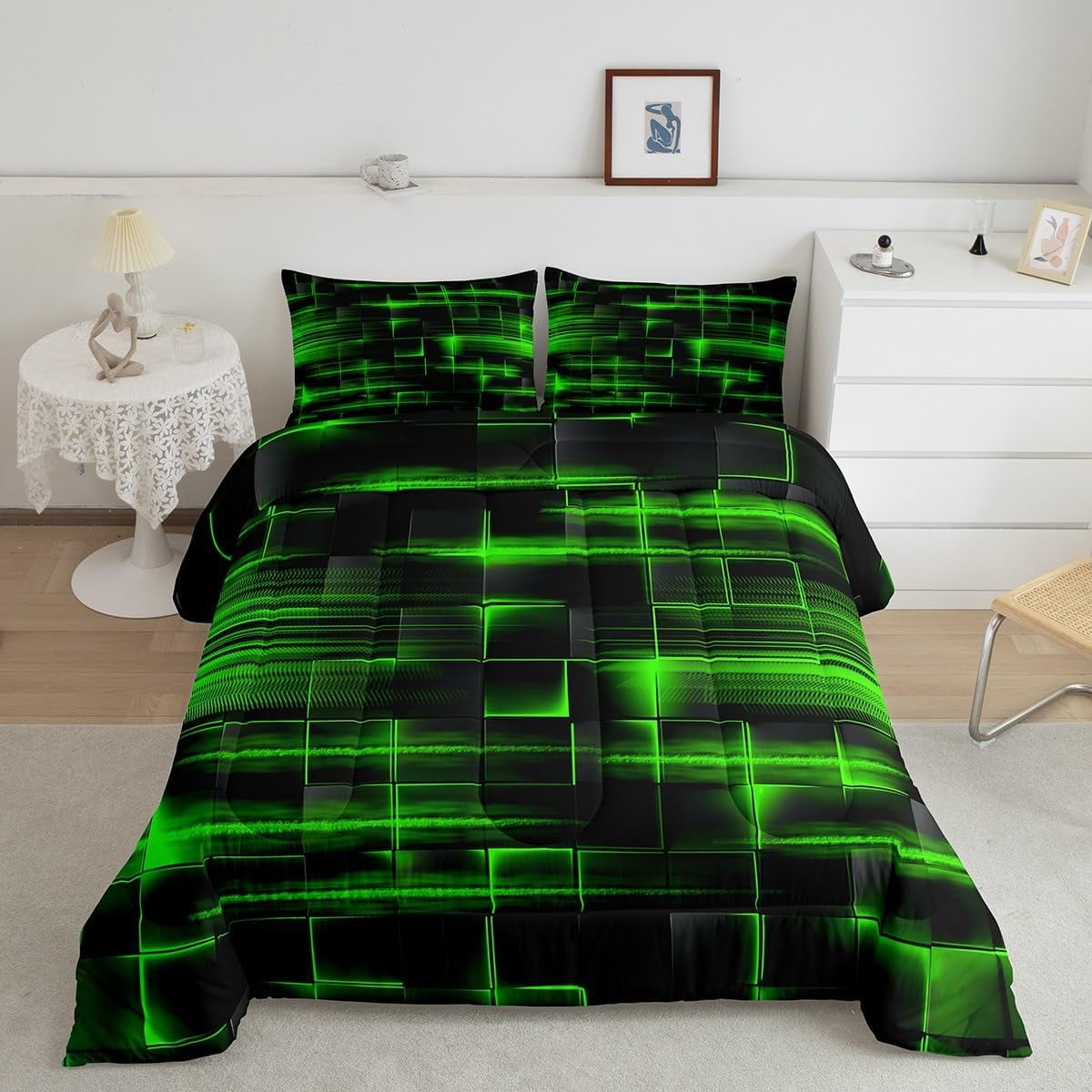 140*200cmGreen Black Bedding Full Size Boys Girls Geometric Stripe