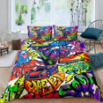 140*200cmKids Graffiti Duvet Set Hippie Style Bedding Set Red Sports