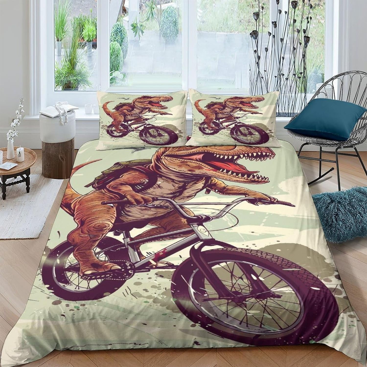 140*200cmCute Dinosaur Duvet Cover Set 3D Cartoon Quilt Cover Bedding