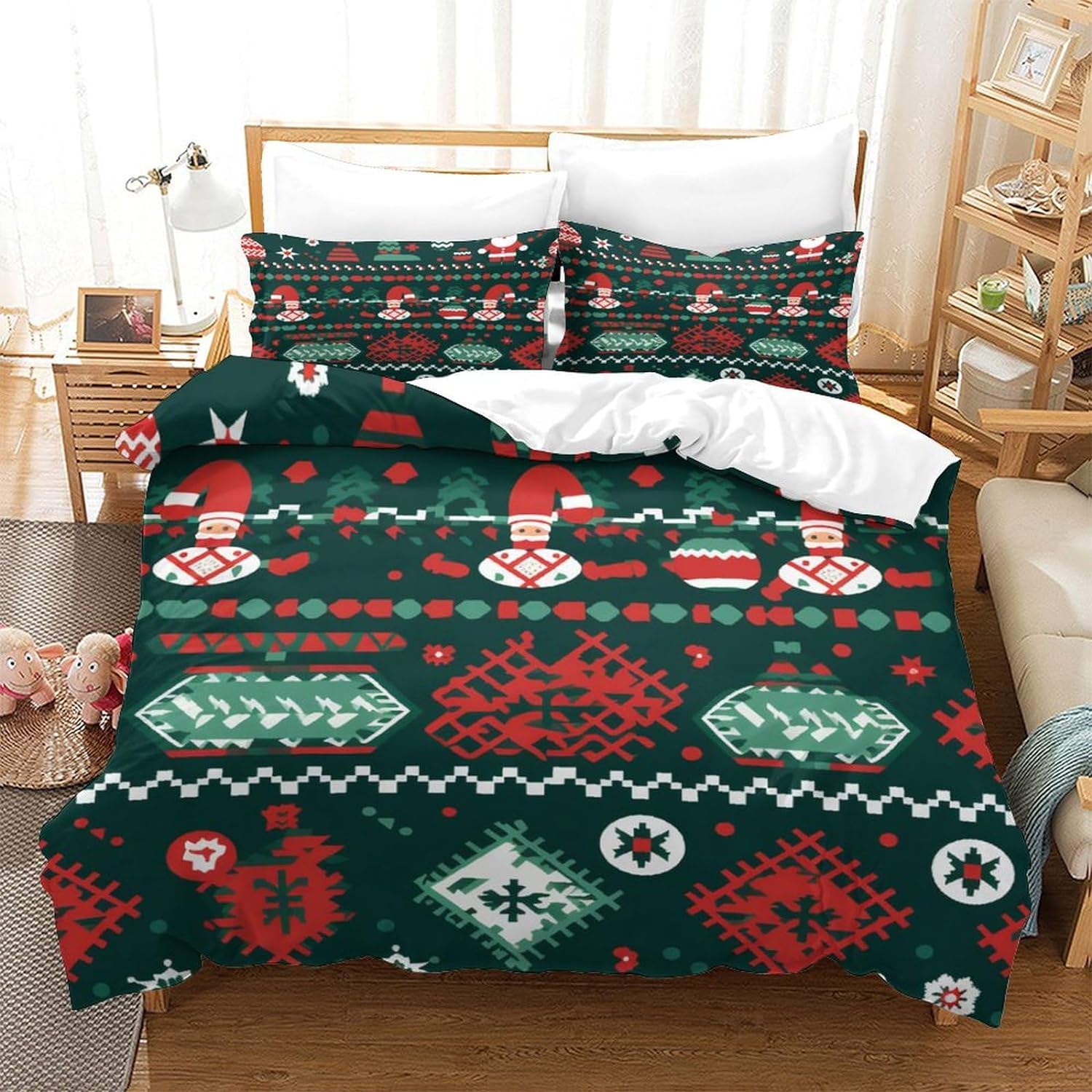 140*200cmLently Christmas Theme Cute 3D Printed Duvet Cover 3Pcs