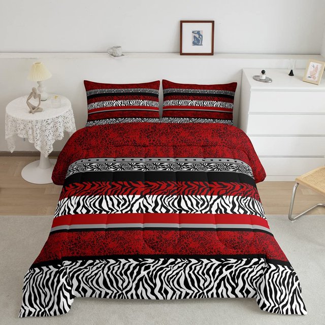140*200cmRed Striped Duvet Set King Size Leopard Zebra Floral Print