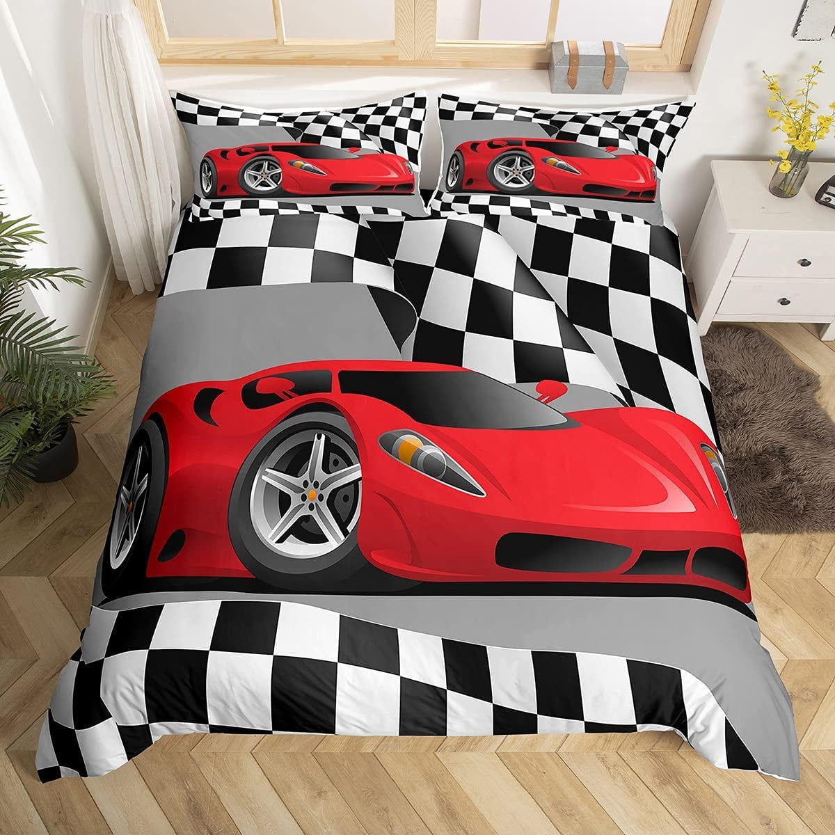 140*200cmSports Car Bedding Set Red Racing Car Comforter Cover For