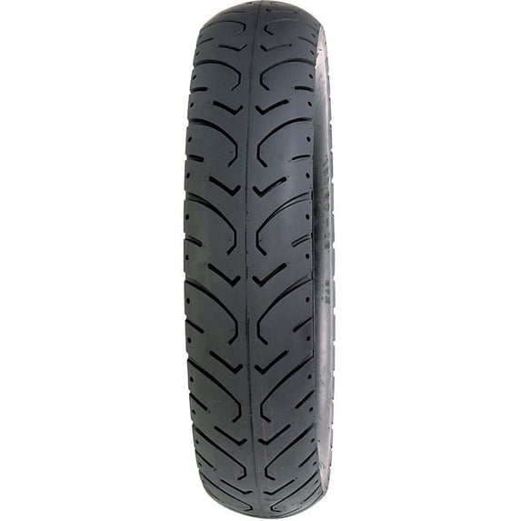 Kenda K657 Challenger 140/90-15 Black motorcycle rear tire with angled grooves and unidirectional tread