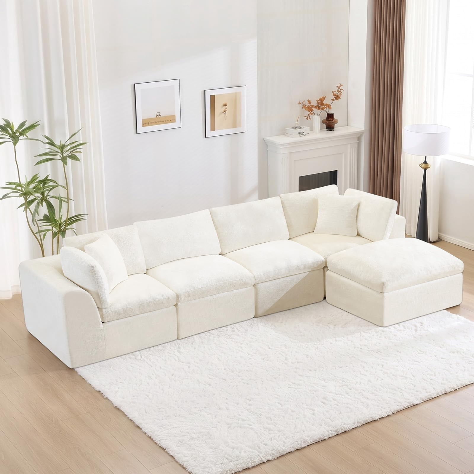 140" Cloud Couches Boneless Couch 4 Seater Sofa Modular Sectional Sofa with Ottoman, No Assembly Required
