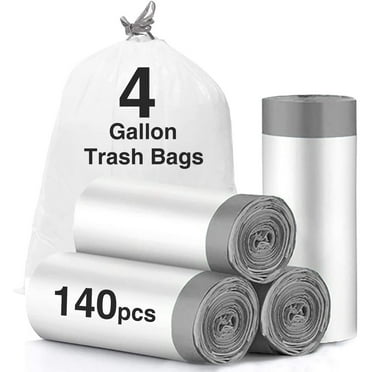 (140 Count) Charmount Drawstring 4 Gallon Trash Bags, Small Trash Bags, (15 Liter)(Grey drawstring）, Unscented Trash Can Liner