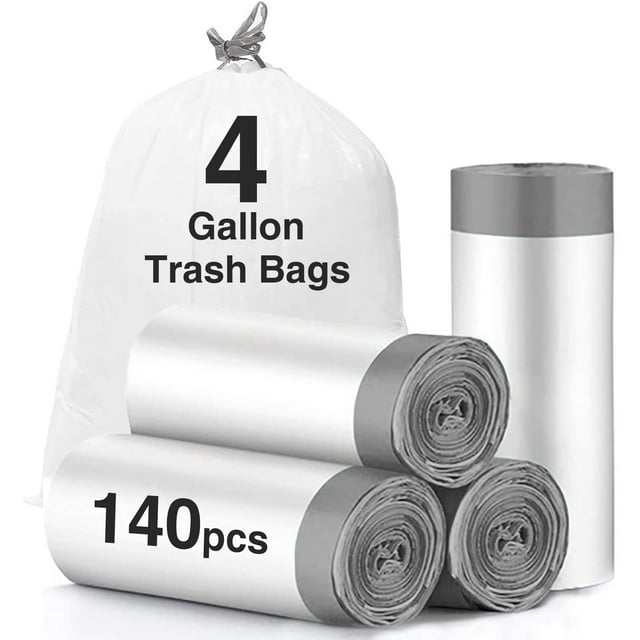 (140 Count) Charmount Drawstring 4 Gallon Trash Bags, Small Trash Bags