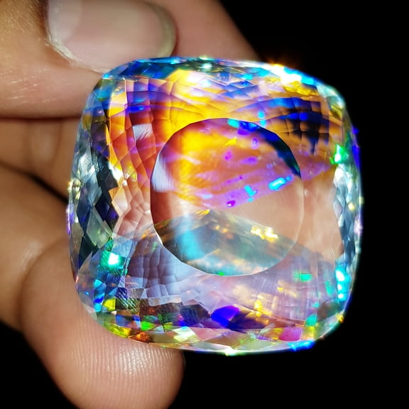 140 Ct Synthetic lab-Created Mystic Opal Cushion Shape Lab Grown Pendent Size Multi-Color Mystic Opal Loose Gemstone