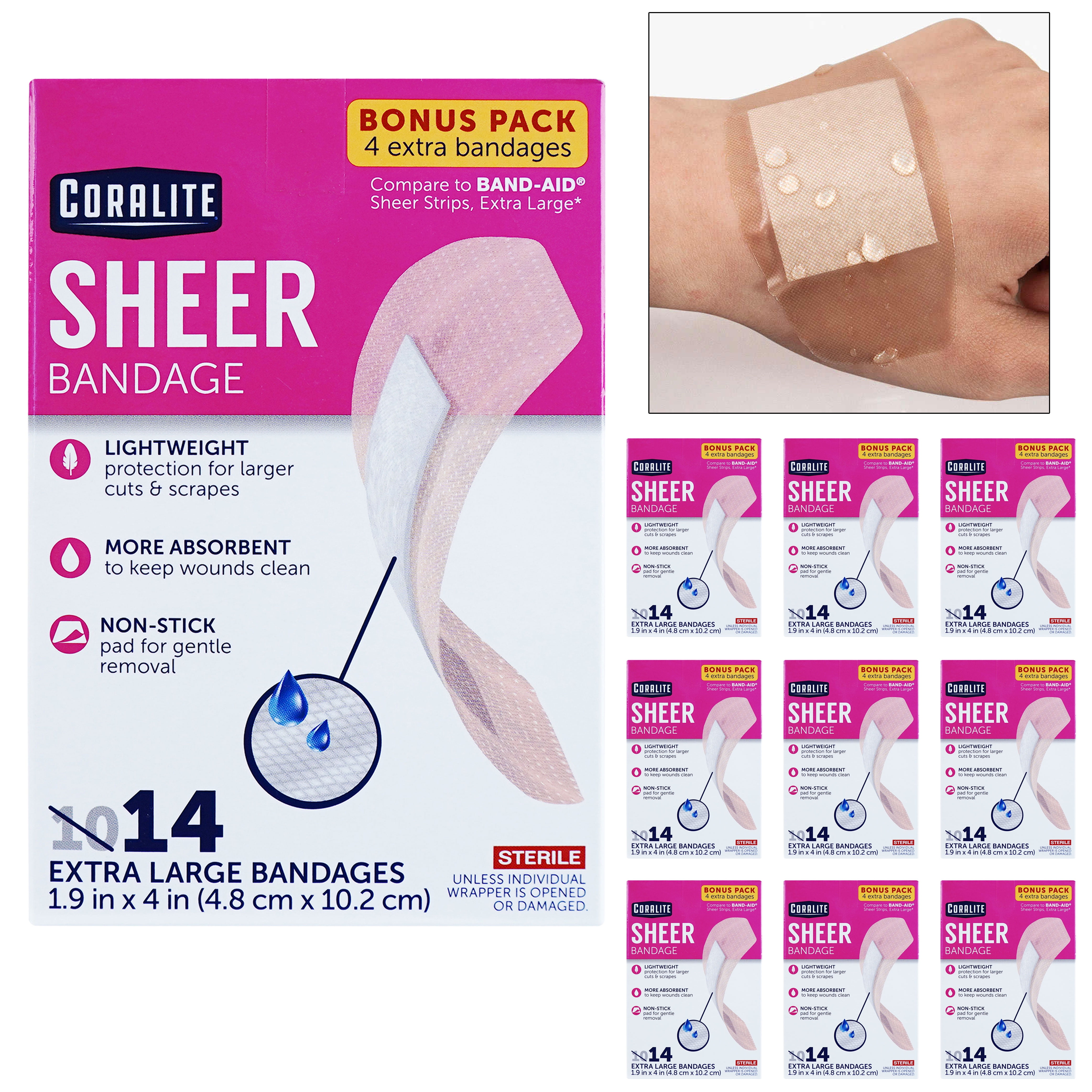 140 Extra Large Sheer Adhesive Bandages 4" Flexible Sterile Pad Wound