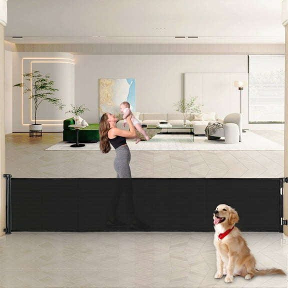 140 Inch Retractable Baby Gates, Extra Wide Baby Gates for Large Openings, Mesh Dog Gate Retractable, Safety Gates for Kids or Pets, Extra Long Baby Gates for Stairs Doorway Indoor Outdoor-Black