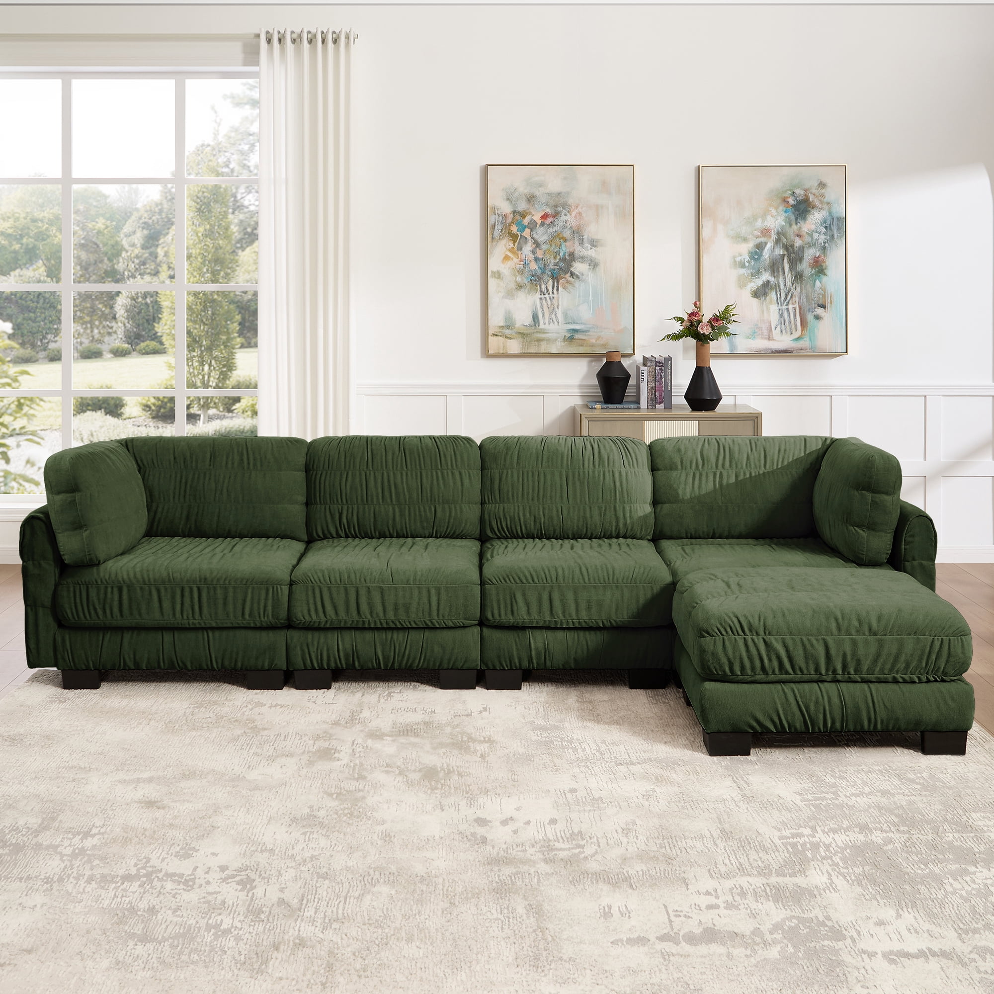 140" L Shape 4 Seat Chenille Modular Sectional Sofa with Ottoman and L Shape Back Cushions,Easy Assembly