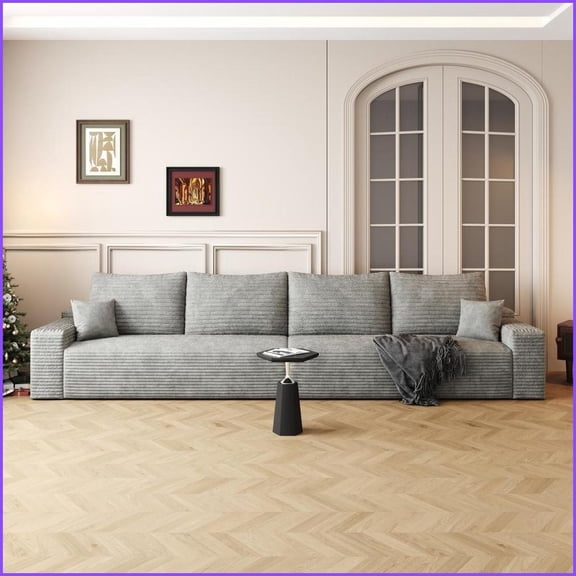 140” Modern Modular Cloud Sectional Sofa | Plush Corduroy | Deep Seat | No Assembly for Living Room Bedroom | Gray | Foam | Square Arms