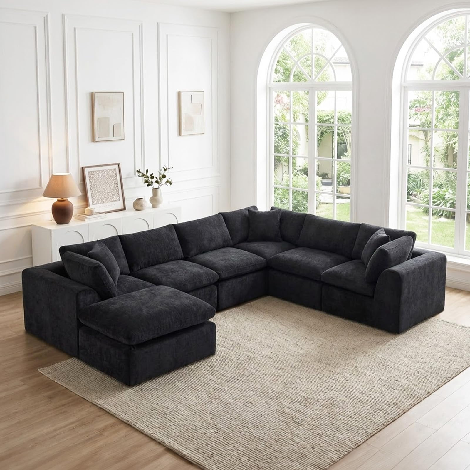 140" Modular 7 Seater Boneless Sofa Sectional Cloud Couches Sofa with Ottoman,No Assembly Required