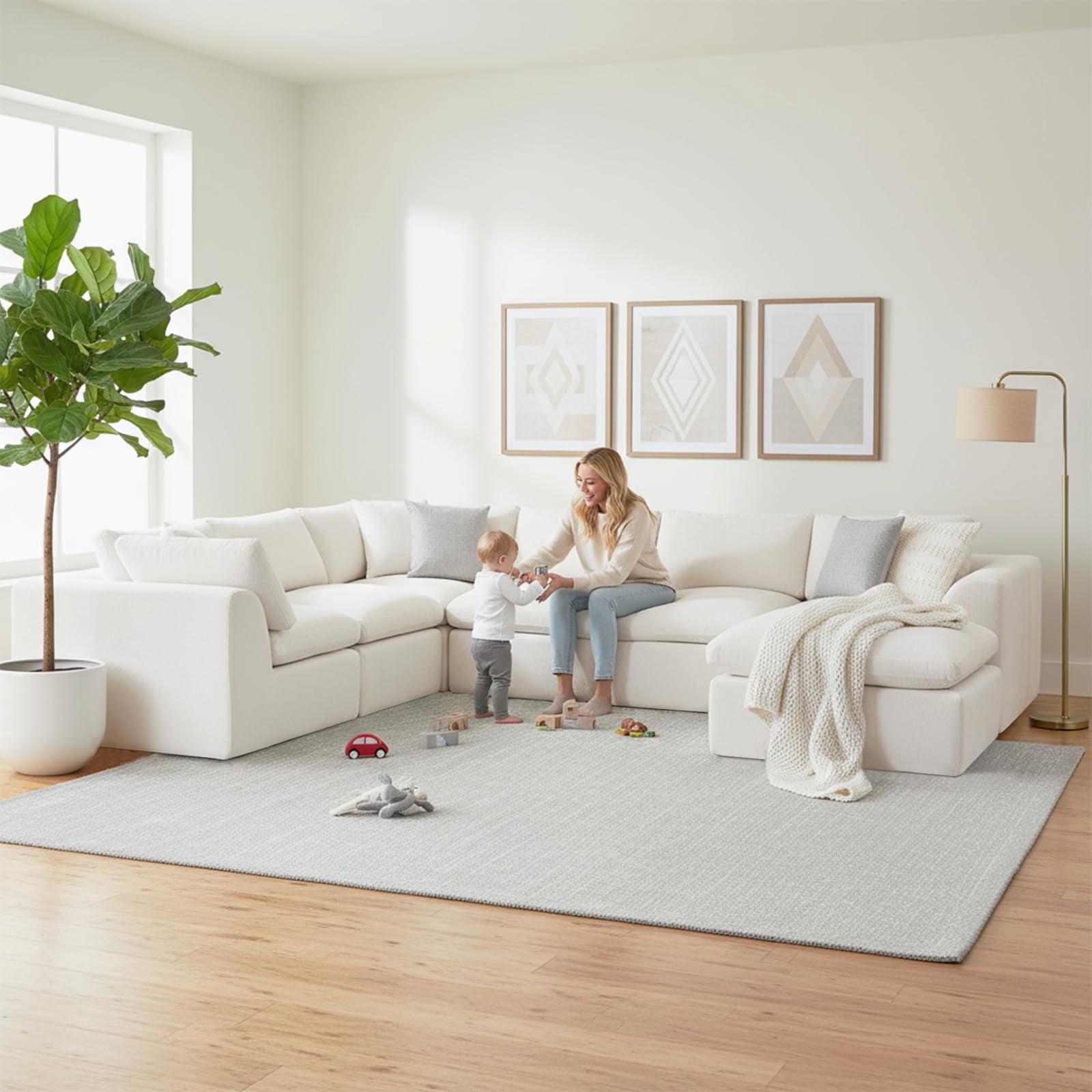 140" Modular 7 Seater Boneless Sofa Sectional Cloud Couches Sofa with Ottoman,No Assembly Required