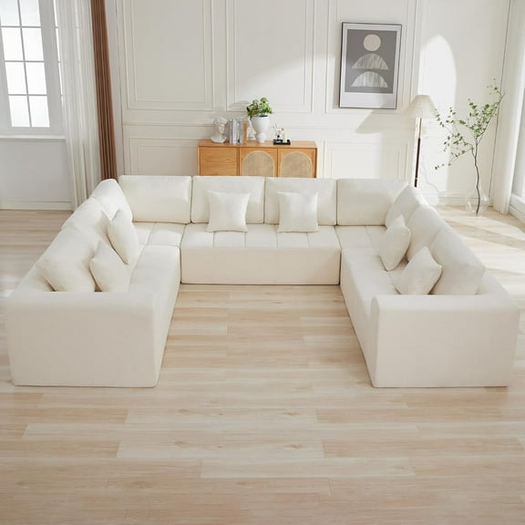 140''Modular Sectional Couches for Living Room, Cloud Boneless Compressed Sectional Sofa, Oversized U Shaped 8 Seater Upholstered Memory Foam Sofa, No Assembly, Chenille Beige