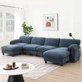 thumbnail image 1 of 140" Modular Sectional Sofa with Charger and Phone Holder, Oversized U Shaped Sofa with Extra-Wide Seat and Side Pockets, 6 Seat Comfy Chenille Cloud Couch, Blue, 1 of 7
