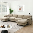 thumbnail image 1 of 140" Modular Sectional Sofa with Charger and Phone Holder, Oversized U Shaped Sofa with Extra-Wide Seat and Side Pockets, 6 Seat Comfy Chenille Cloud Couch, Khaki, 1 of 10