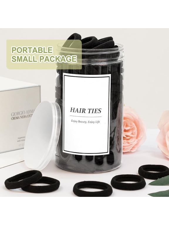 140 PCS Black Hair Ties, Seamless Cotton Hair Bands for Women Girls, Elastic Soft Ponytail Holders, No Damage Stretchy Hair Tie for Thick Heavy Curly Hair