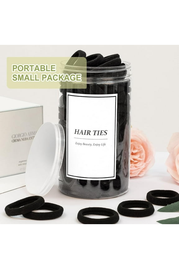 140 PCS Black Hair Ties, Seamless Cotton Hair Bands for Women Girls, Elastic Soft Ponytail Holders, No Damage Stretchy Hair Tie for Thick Heavy Curly Hair