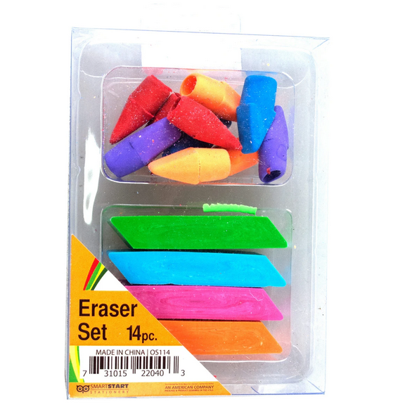 130 Pack Eraser Set for Office and More, Includes 4 Rectangular and 10 Pencil End Erasers for Easy Mistake Removal and Long Lasting Use with Bright Colors and Angled, Pointed Edges, Bulk