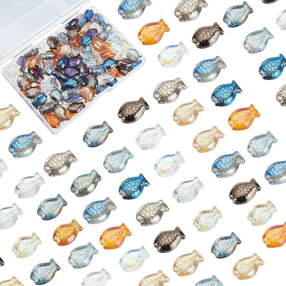 140 Pcs 14 Colors Glass Fish Charms Beads Electroplate Sea Animals Loose Spacer Beads Ocean Themed Translucent Beads for Earring Necklace Bracelet Jewelry Crafts Making Mixed Color