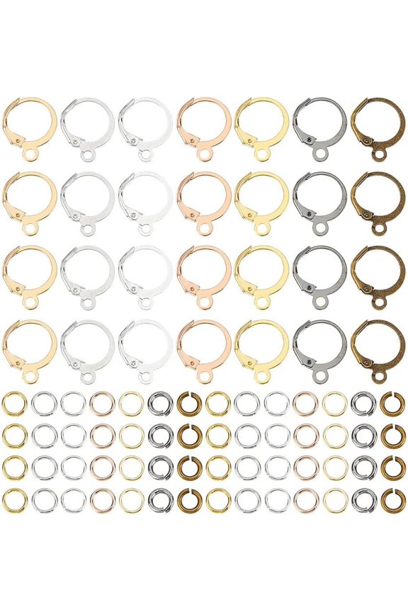 140 Pcs Brass Round Hoop Huggie Earring Hooks Mixed Color Leverback Earring Hooks with 140 Pcs Brass Open Jump Rings Lever Back Earwire French Hook Clasps for DIY DIY Earring Making