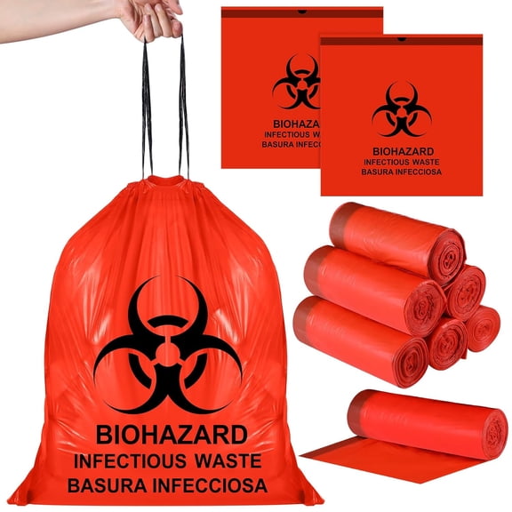 140 Pcs Drawstring Biohazard Waste Disposal Bags 10 Gallon 24" Red Biohazard Bags No Leak 2 Mil Thickened Trash Can Liner for Safe Handling of Hazardous Materials