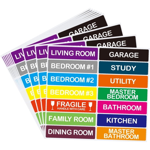 140 Pcs Home Moving Color Coding Labels, Livingroom, Bedroom, Kitchen, Dining Room, Bathroom Label, 14 Spaces Sticker/Sheet(10 Sheets) 1×4 Inch