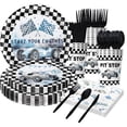 thumbnail image 1 of 140 Pcs Race Car Birthday Party Decorations, Checked Race Car Theme Plates and Napkins Party Supplies, Racing Sports Disposable Tableware Set, Serve 20 Guests, 1 of 11