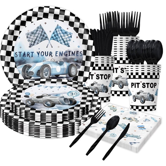 140 Pcs Race Car Birthday Party Decorations, Checked Race Car Theme Plates and Napkins Party Supplies, Racing Sports Disposable Tableware Set, Serve 20 Guests