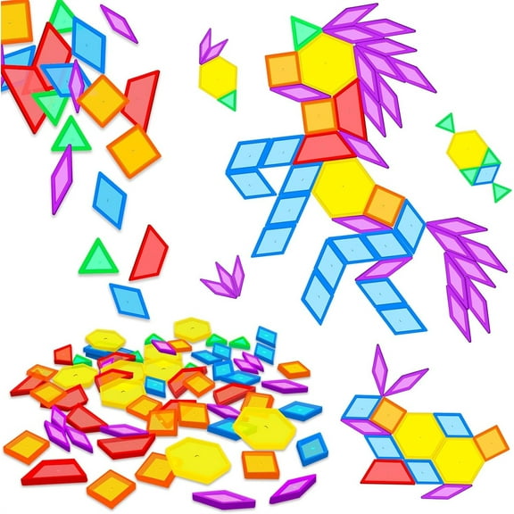 140 Pcs Translucent Pattern Blocks,Geometric Shapes Pattern Blocks,Educational Light Table Manipulatives,Sensory Play Accessories with 1 Pc Dice and Storage Bottle,6 Colors & Shapes,Topboutique