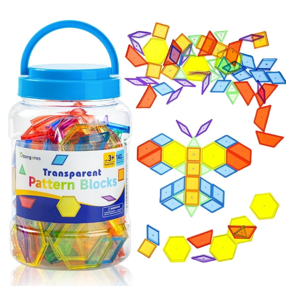 140 Pcs Translucent Pattern Blocks - Light Table Manipulatives, 6 Shapes & 6 Colors, Fun and Engaging Geometric Shapes