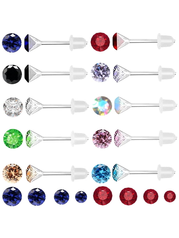 140 Pieces Colorful Rhinestones Earring Studs Hypoallergenic Plastic Resin Post Earrings with Earring Backs for Sensitive Ears Party Decoration Gift, 3mm 4mm 5mm 6mm