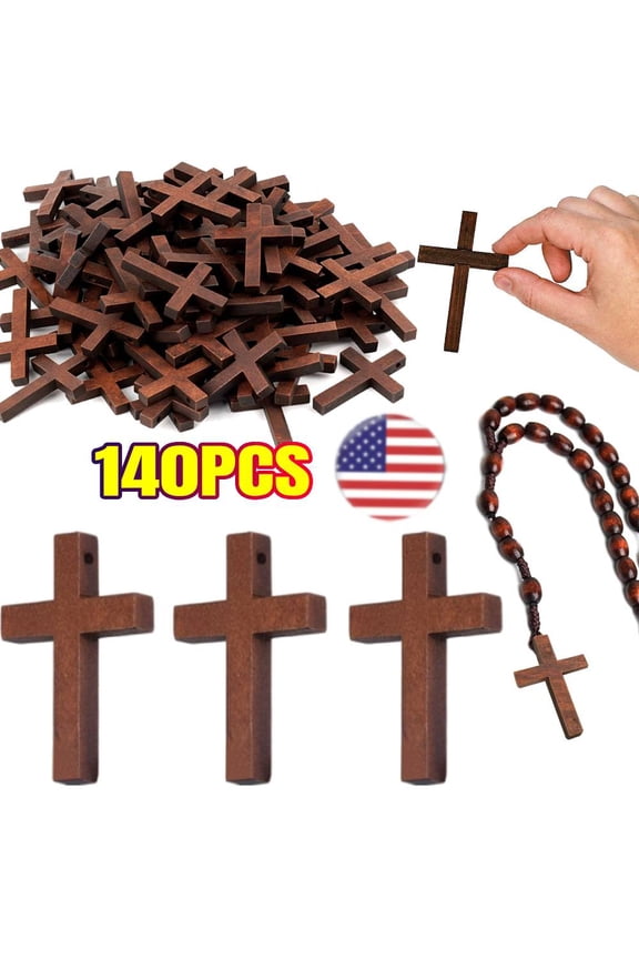 140 Pieces Small Wooden Crosses Pendants for Crafts DIY Charms Natural Palm Olive Wood Cross for Crafting Jewelry Projects Party Decorations