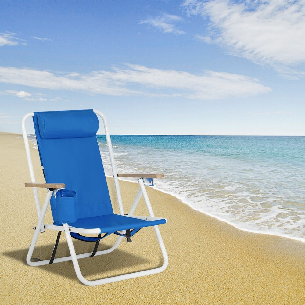 140 Portable High Strength Beach Chair with Adjustable Headrest Blue