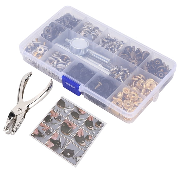 140 Set Metal Buttons Snap Fastener Installation Tools Punch Pliers Rivet Buttons 12.5mm / 0.5 inches Heavy Duty Brass Closures Kit for Sewing Clothes