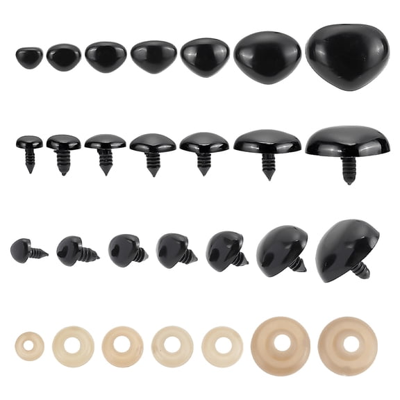 140 Sets Black Safety Noses 7 Sizes Plastic Crafting Noses Triangle Animal Safety Noses with Washers Crochet Noses DIY