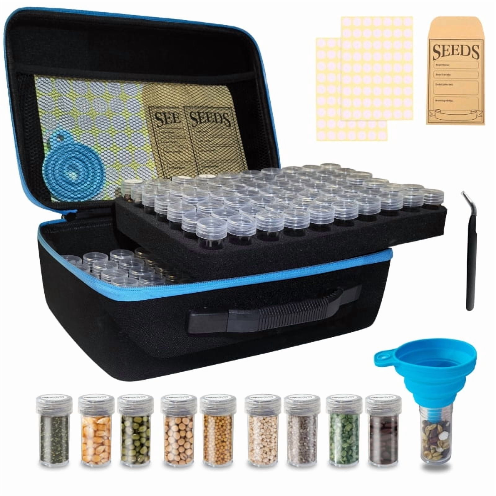 140-Slots Seed Storage Box with 20 Seed Envelopes, Portable Zipper Bag & Complete Accessories Including Labels, Tweezers and Funnel – Seed Organizer for  Vegetables and Flowers. Seeds not included.